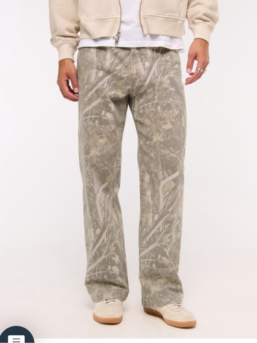 Abercrombie & Fitch Baggy 5-Pocket Pant in Olive Camo, Size 30